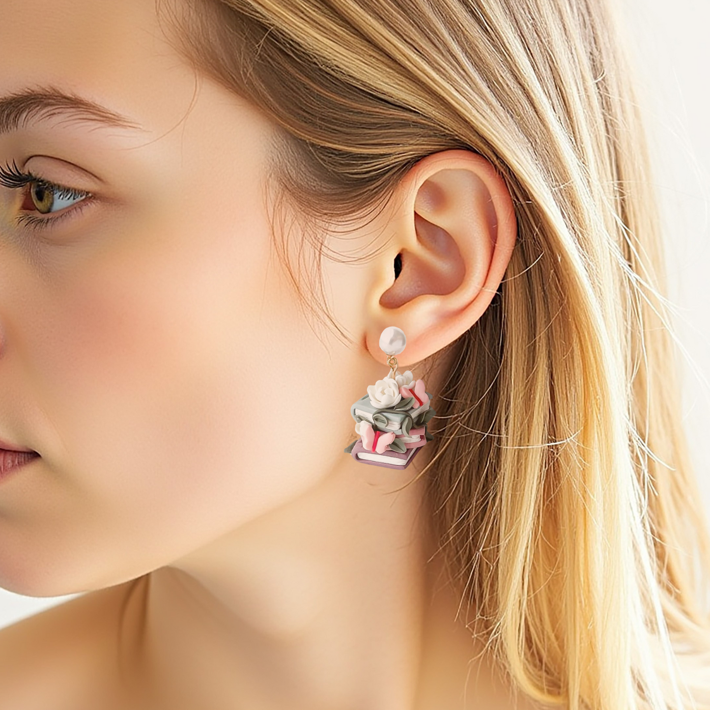 Book Stack Floral Earrings