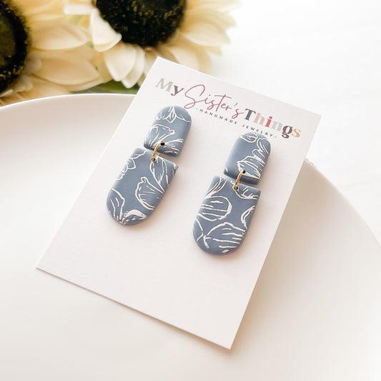 Edgy Handmade Dusty Blue Statement Earrings - Unique Polymer Clay, Boho Chic, and Fashion-Forward Jewelry