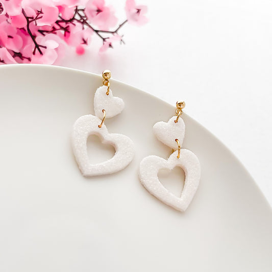 Edgy Handmade White Heart Dangle Earrings | Unique Statement Jewelry | Trendy Boho Chic Accessories