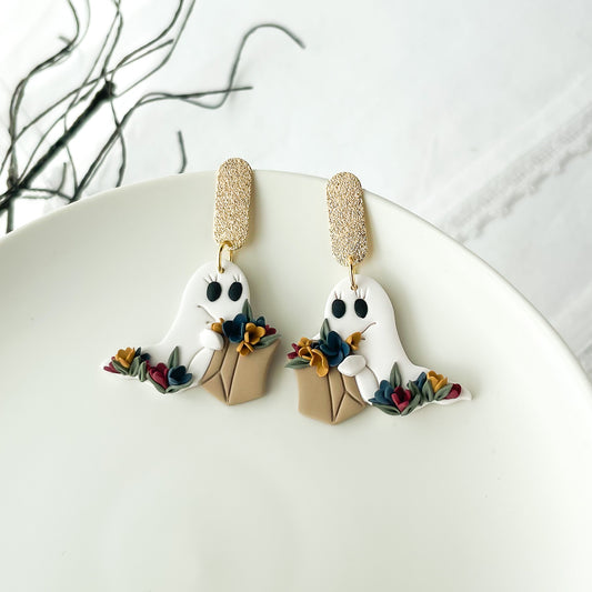 Ghost And Bag Of Flowers Dangle Earrings