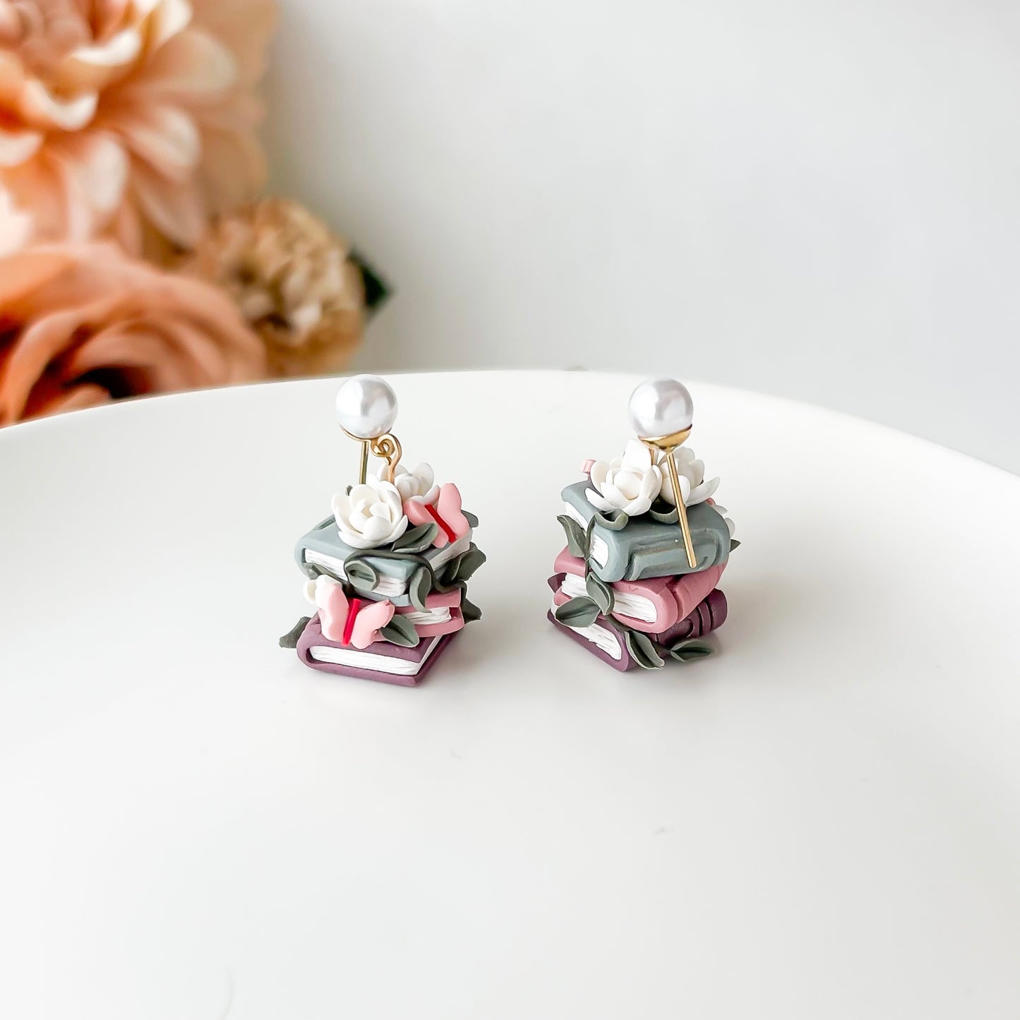 Book Stack Floral Earrings