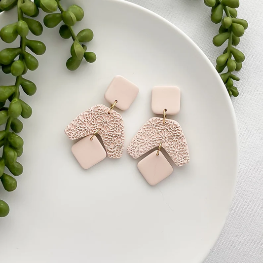 Edgy Handmade Peach Floral Statement Earrings | Boho Chic Polymer Clay Earrings | Unique & Lightweight Artisan Jewelry