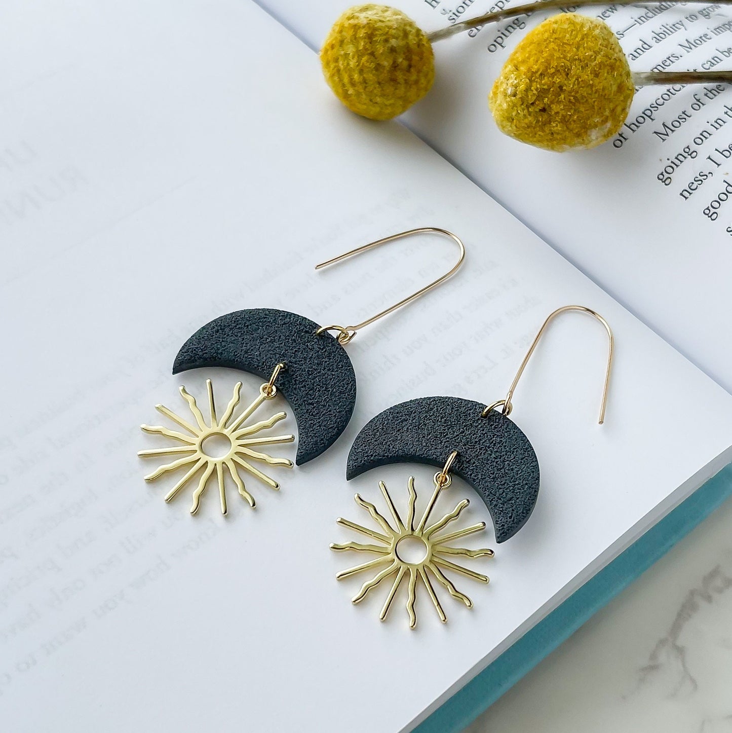 Midnight Sun Gold Crescent Moon Earrings | Unique Handmade Statement Jewelry | Edgy Boho Chic Design